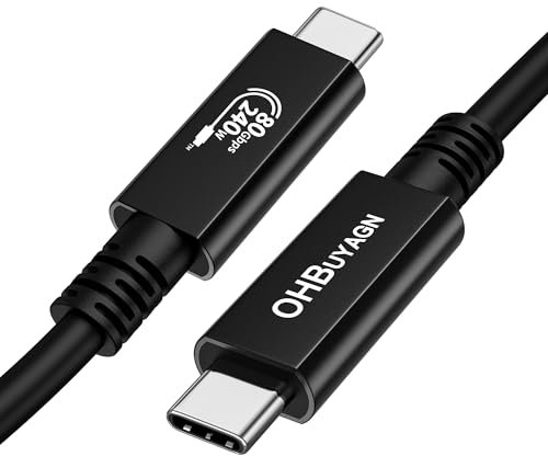 OHBUYAGN USB4 80Gbps für Thunderbolt 5 Kabel 0,5m, Unidirektionale Bandbreite bis 120Gbps, 240W 5A Ladeleistung, Video 16K@30Hz 8K@60Hz, 12-Bit-Farbtiefe für Thunderbolt 5/4, USB 4, SSD, eGPU, Laptop