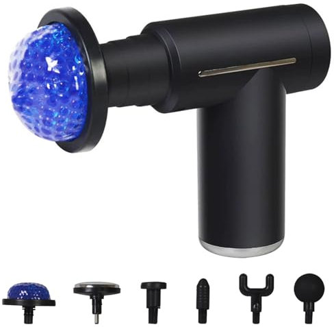 Likai Mini Massage Gun with Heat and Cold, Deep Tissue Percussion Massager with 6 Heads & LCD Touch Screen, Powerful 6-Speed Handheld Body Massager for Pain Relief, Quiet Portable Muscle Gun