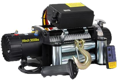 JIEYUGH Electric Winch，with Hawse Fairlead,Off-Road Waterproof Steel Cable Winch，with Roller Fairlead & Mounting Plate，for Towing Off Road Trailer(3000LB)
