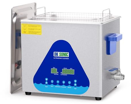DK SONIC Industrial Ultrasonic Cleaner, 10L 240W Sonic Cleaner with Heater &l Timer, Digital Control for Motorcycle Engines, Carburetors, Chains (Includes Basket)