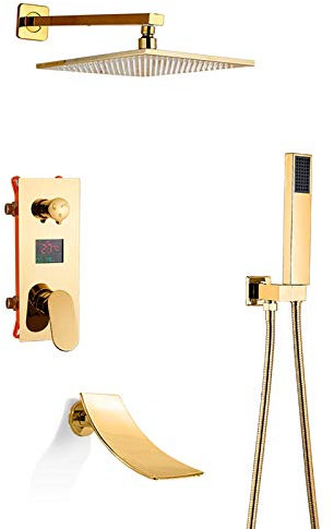 XCHSXYL Pannello Doccia a LED con Display Digitale, Colonna Doccia in Acciaio Inox, Pannello Doccia con soffione, doccetta, getti corporei, beccuccio per Vasca, Getto Bidet, Decorazione Nera