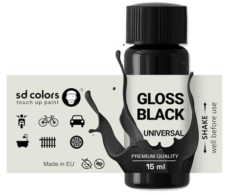 SD COLORS TOUCH UP PAINT UNIVERSAL GLOSS BLACK 15ml for Repair Stone Chips Scratches Car Moto Scooter Alloy wheels