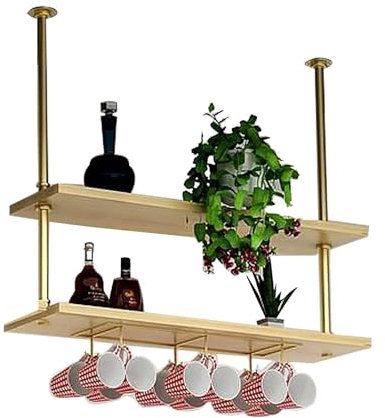 Supporto per piante da soffitto per interni - Mensole sospese, portabottiglie sospeso a soffitto, mensole sospese in stile europeo, portabicchieri da vino in legno massello di ferro retrò, espositore