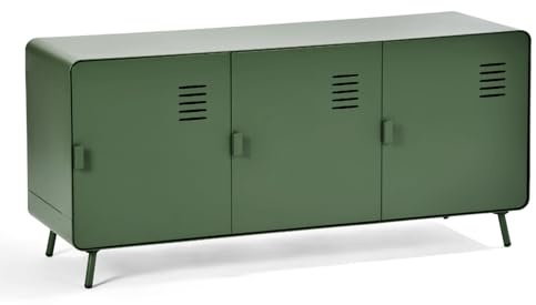 MEUBLE COSY Mobile TV Credenza con 3 Ante e Ripiano Consolle Tavolino per Soggiorno Cucina Camera da Letto Ufficio, Industriale, Metallo, Verde, 120x40x57cm