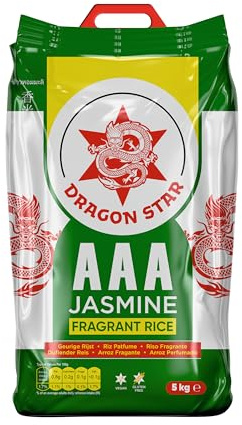 Dragon Star AAA Jasmine Fragrant Rice | Long Grain and Authentic Rice | Aromatic Flavour | Soft and Fluffy Texture | Perfect for Traditional Recipes | Weight 5kg | Pack of 1