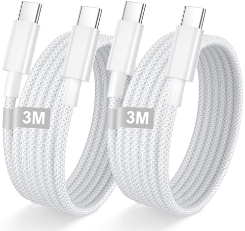 iPhone 15, 16, USB C till USB C-kabel, 3 m/set med 2, typ C-snabbladdningskabel, PD 60 W, iPhone 16-kabel för iPhone Air/17/17 Pro/17 Pro Max/16 Pro Max/16 Plus/16/15 Plus/15, iPad Pro