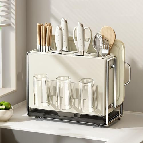 Portacuchillos magnético, organizador de almacenamiento para cuchillos de cocina, portacuchillos estable de gran capacidad para montaje en pared, escurridor multifuncional White,2