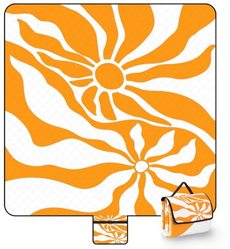 Huggeri Picknickdecke wasserdichte sandfreie，200x200 cm waschbare Stranddecke,extra große Strandtuch XXL mit Faltbarer Strandmatte – Outdoor Decke für Camping, Park, Rasen & Hochzeit