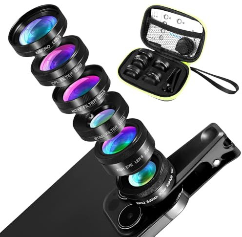 Obiettivo Telefono Portatile per Smartphone Universale 6 in 1 Lente Smartphone, 140x Telefono Fotografico, Lente Macro 25x 205° Fisheye, per la maggior parte degli Smartphone