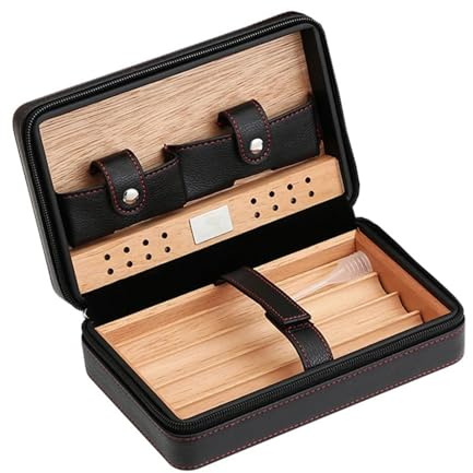 ZZlei2yu-12 Portatile da Viaggio Humidor for sigari in Legno di Cedro Custodia for sigari da Viaggio Custodia for 4 sigari Humidor Umidificatore for sigari Scatola da Viaggio(Nero)