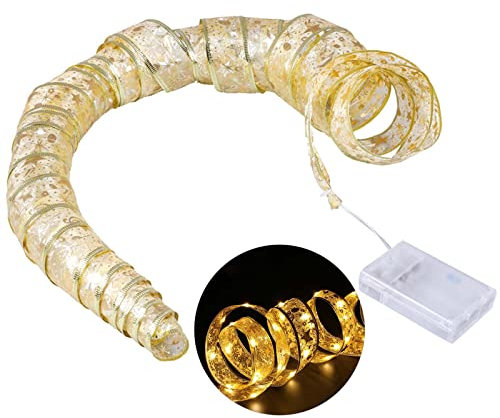 ZEPFJHE Guirlande lumineuse en ruban pour sapin de Noël, décoration de fête d'anniversaire, de vacances, fonctionne à piles
