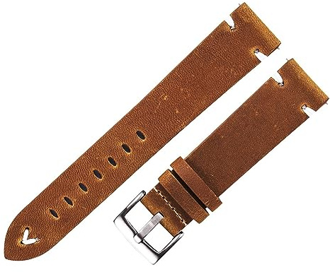 HMFANG Bracelet De Montre En Cuir Rétro 18mm 20mm 22mm Bracelet De Montre En Cuir Ciré À L'huile Bracelet De Montre En Cuir De Vachette Marron À Dégagement Rapide Italien Fait À La Main(Light Brown-si