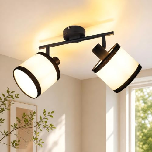 Glitzerlife Deckenstrahler Schwarz Flurlampe 2 Flammig LED Deckenleuchte | Deckenspots E14 Stoff Schwenkbar Deckenlampe Vintage für Küche Schlafzimmer Kinderzimmer (Ohne Leuchtmittel)