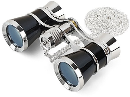 AOMEKIE Opernglas Theaterglas 3er Vergrößerung Mini Klein Kompakt Feldstecher Fernglas mit Kette für Theater Konzert Opera und Pferderennen 3x25 (Schwarz)