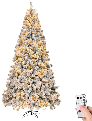 Outopee 8ft Snow Flocked Artificial Christmas Tree for Home, Office, Shop | 200LED Lights, Remote Control, 8 Lighting Modes, 1200 Branch Tips PVC Xmas Tree Indoor Christmas Holiday Decoration