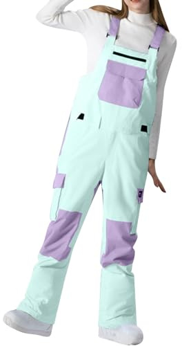 Damen Schnee-Trägerhose, wasserdicht, winddicht, Thermo-Skihose, atmungsaktiv, Outdoor-Skihose, modisch, isoliert, Snowboard-Overall mit Revers-Taschen