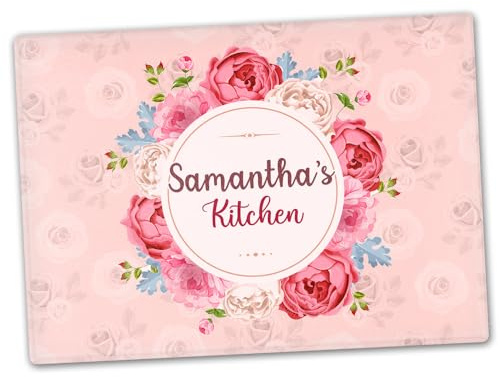 Personalised Glass Chopping Board, Floral Pink Roses Flowers, Cutting Board, Kitchen Worktop Saver 40cm x 30cm, Wedding, Anniversary, Housewarming, New Home, Birthday Gift
