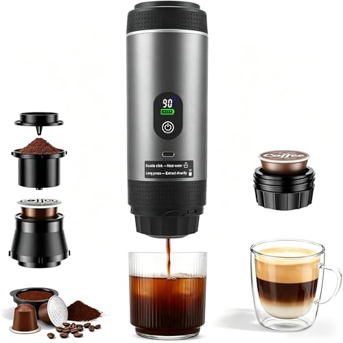 Hoyiyobi Mini cafetera con batería, máquina de café expreso portátil, compatible con café molido y cápsulas, cafetera 3 en 1 para camping, para coche, oficina y hogar