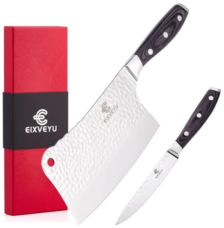Set di coltelli da cucina, coltello da macellaio e coltello da frutta Set da 2 pezzi, coltello da chef professionale, coltello da verdura forgiato Coltello da cucina Manico in legno, confezione regalo