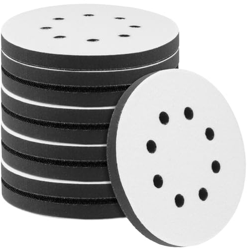 Paquete de 10 almohadillas de lijado de espuma, blanco y negro, 125 mm de diámetro, 12 mm de grosor, discos de pulido de esponja para lijadora orbital
