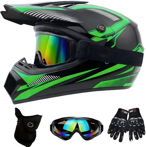 DriveNova Fullface MTB-hjälm för barn, motocross fullface MTB-hjälm, downhill motorcykelhjälm för barn med handskar, mask och glasögon, motorcykelhjälmar för ungdom, inklusive 2 storlekar, hjälmfoder