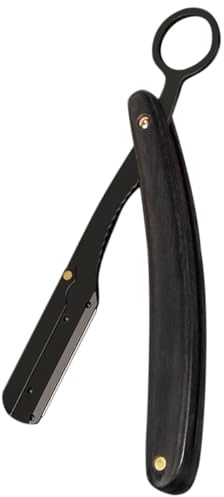Schwarzer Vintage Rasiermesser aus Edelstahl und Holz, Klappbar | Manuelle Bartpflege, Einfaches Einsetzen und Entfernen, Stabil und Stark, Leicht zu Handhaben