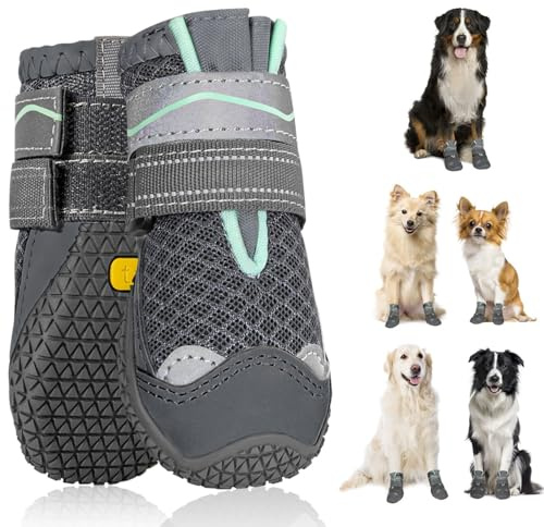 SlowTon Hundeschuhe Pfotenschutz, 2 Stück atmungsaktive Hunde Schuhe Outdoor mit Rutschfester Sohle, verstellbarem reflektierendem Klettverschluss Hundestiefel für kleine, mittlere und große Hunde
