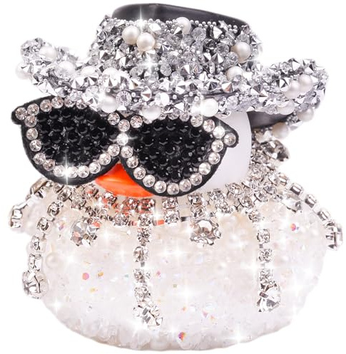 Lokideer Strass Gummiente Auto Deko, Cowboyhut Stil Bling Ente mit Diamant Halskette süße Autozubehör, Armaturenbrett Dekoration Geschenk