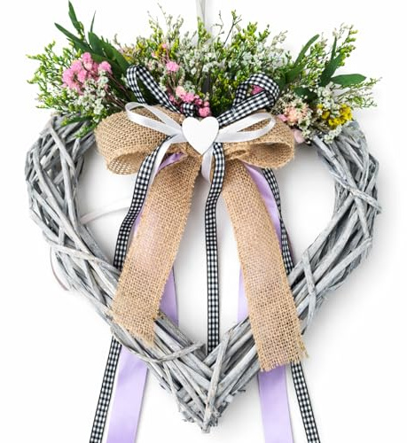 Türkranz Frühling 30cm aus Rattan & Trockenblumen, modern für Haustür Deko draußen, Türkranz Ganzjährig und Frühling, Frühlingskranz Haustür, auch für außen