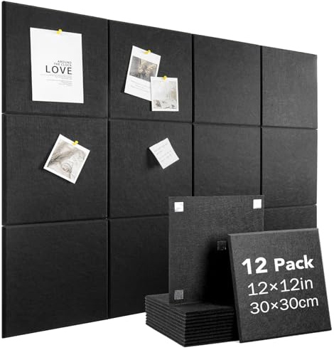 Woovio 120 x 90 cm stor modulär filt anslagstavla 12-pack, kork alternativ, svart
