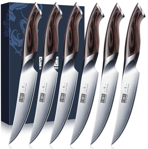 HOSHANHO Juego Cuchillo de Carne 6 Piezas, Cuchillos de Mesa Sin Dientes