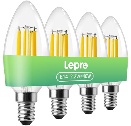 Lepro Energieklasse A E14 LED warmweiss, 2.2W C35 470 Lumen 2700K, 2 Stück | Nicht Dimmbar E14 Warmweiß LED Glühbirne, kein Blinken und kein Blendlicht, 300° Abstrahlwinkel, entspricht 40W Glühlampe