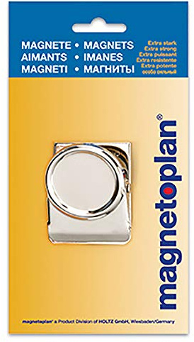 magnetoplan Magnetclip, Silber | Starke Magnethalter bis 26 Blatt A4 | Starke Magnete für Magnettafel, Whiteboard Magnete + Kühlschrankmagnete | Vielseitiger Bürohelfer | H 52mm | 1 Stk.