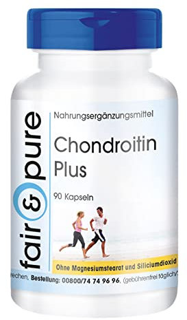 Fair & Pure Chondroitin Plus, 90 Kapseln, mit Hyaluronsäure, Calcium, Vitamin D und E, Nahrungsergänzungsmittel ohne Magnesiumstearat, in Deutschland hergestellt