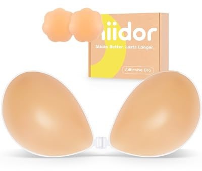 Niidor Strapless Bra Adhesive Backless Sticky Bra with Push Up Invisible Silicone Nude Bra for Low Cut Dresses Comfortable & Secure