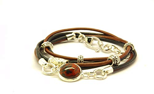 Wickelarmband Leder schwarz roter Jaspis Armband Edelstein braun schwarz silbern Juvelato