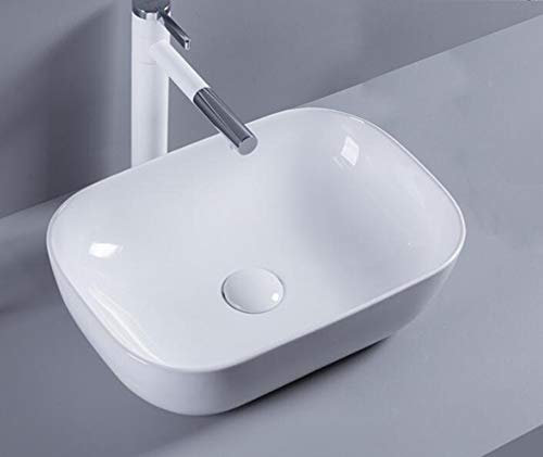 1x Vasque à Poser en Céramique Lavabo Salle de Bain Lavabo Vasque Ovale Blanc Petit 46cm x 33cm