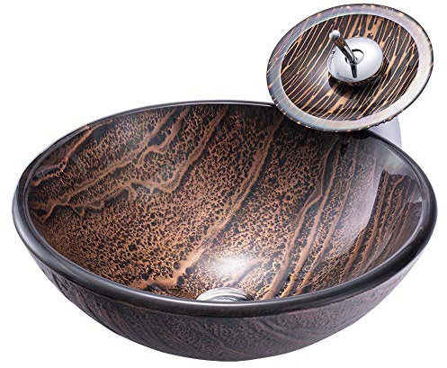 chicstyleme Aufsatzwaschbecken mit Armatur Glas Waschbecken D42 X H14.5 cm Waschtisch Waschplätze für Badezimmer Küche Gäste WC runde Hand Waschschale mit Wasserhahn Set Tischwaschbecken