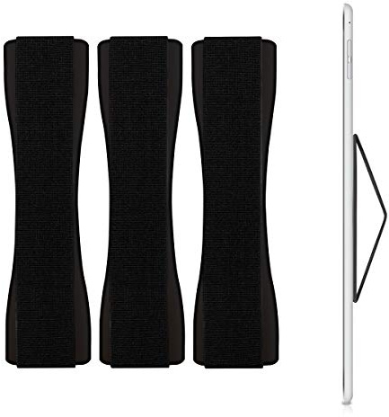 kwmobile Tablet Hand Strap Holder (Set of 3) - Elastic Adhesive Grip Universal Loop to Stick on Back of Tablets and Cases - Black