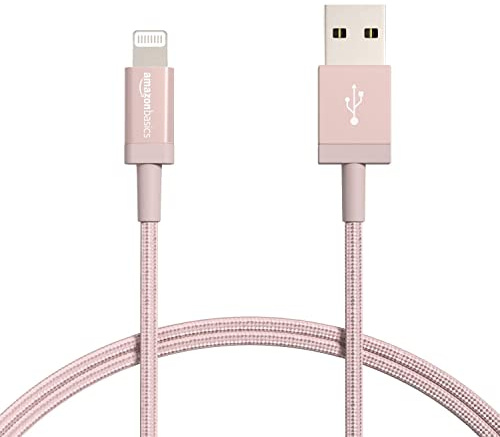 Amazon Basics Verbindungskabel Lightning auf USB-A, Nylon-umflochten, MFi-zertifiziertes Ladekabel für iPhone, Rotgold, 0.9 m, 2 Stück