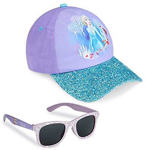 Disney Stitch Sonnenbrille Set mit Baseball Cap Mädchen Verstellbar Sonnenschutz Kappe UV400 Sonnen Brille Geschenke für Kinder (Lila Frozen)