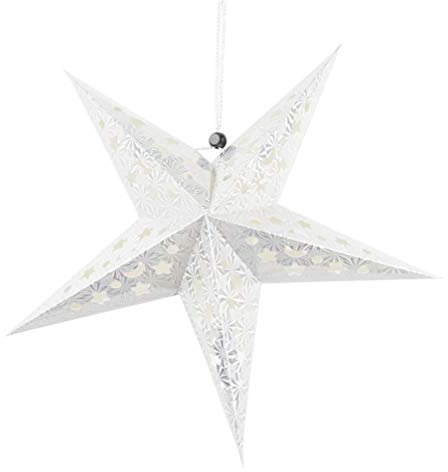 Amosfun 45CM Weihnachtsstern Lampenschirm 3D Papierstern Laterne für Zuhause Weihnachten Neujahr Silvester Party Hängende Dekorationen Ornamente Ohne Batterie Silber