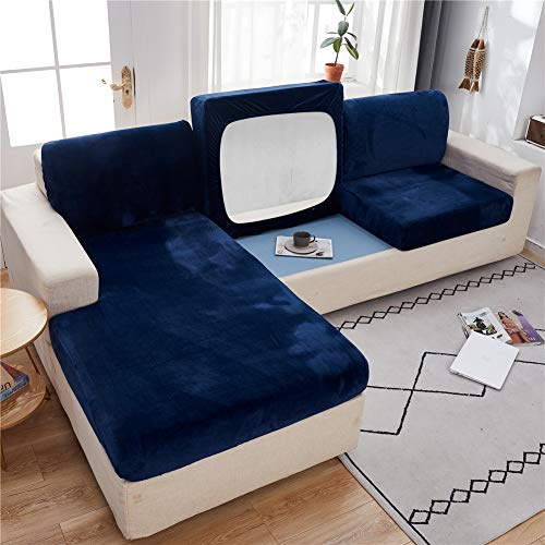 SYLC Sofa Sitzkissenbezug, Sofa Sitzkissenbezug Stretch Warm, Elastischer Kissenbezüge, Husse Überzug Bezug Für Sofa Sitzkissen, rutschfest Stoff Samt (Blau,Übergroßer 1-Sitzer)