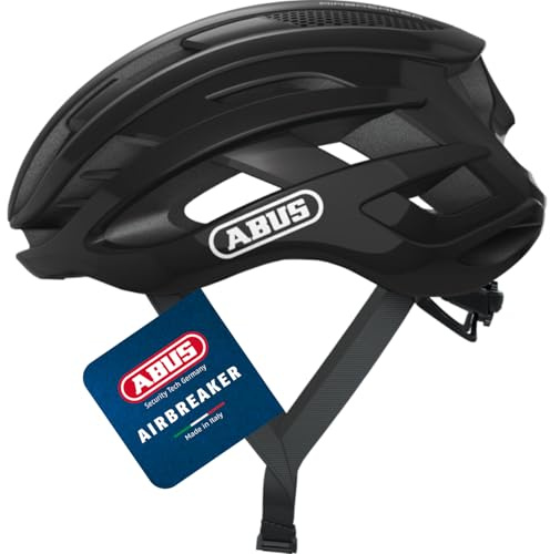ABUS Rennradhelm AirBreaker - High-End Fahrradhelm für den professionellen Radsport - für Jugendliche und Erwachsene - Helm für Damen und Herren - Schwarz Glänzend, Größe M