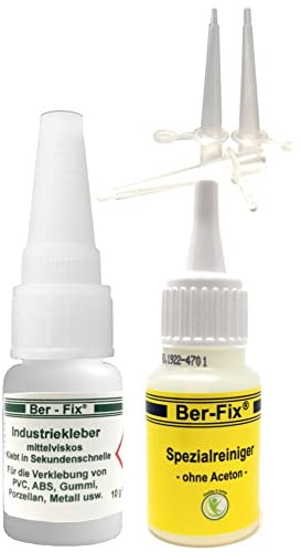 Ber-Fix Industriekleber mittelviskos (100 mPas) 10g leicht dickflüssig + Reiniger & Fein Spitzen universell einsetzbar für Industrie und Heimwerker extra stark für Kunststoff Metall Holz PVC