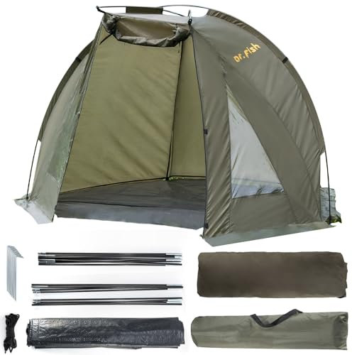 Dr.Fish Carp Fishing Tent Bivvy Quick Erect Lightweight Waterproof Day Shelter with Sides Include Ground Sheet Carry Bag for Spring Summer Autumn Fishing Trip