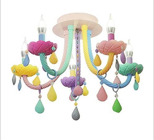 Deckenleuchte Kinderzimmer Modern Cartoon-Design, Kronleuchter LED Eingebettet Deckenlampe Bunt Glas Fixtures 5-flammig, 22.83〃(58cm) Rund Deckenbeleuchtung für Junge / Mädchen Schlafzimmer, Max 60W