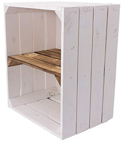 Neue weiße Holzkiste mit geflammten Mittelbrett quer 50cm x 40cm x 30cm Obstkiste Schuhregal Regal Hausflur (2)