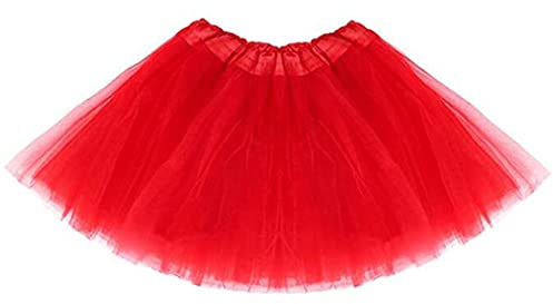 Ushiny Jupe en Tulle Courte Tutu Style Rétro Jupon Ballet Danse Classique élastique 4 Couches Tulle Tutu Jupe pour Les Parties Costumes Costumes Halloween Danse (Rouge)