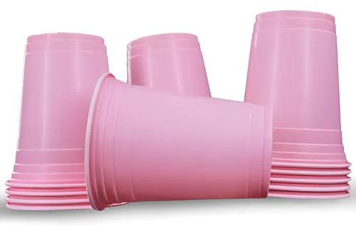50 Pink Plastic Party Cups | Pack of 50 16oz Disposable Drinking Cups | Valentines | Hen Night | Birthday | American Ping Pong Party Cups